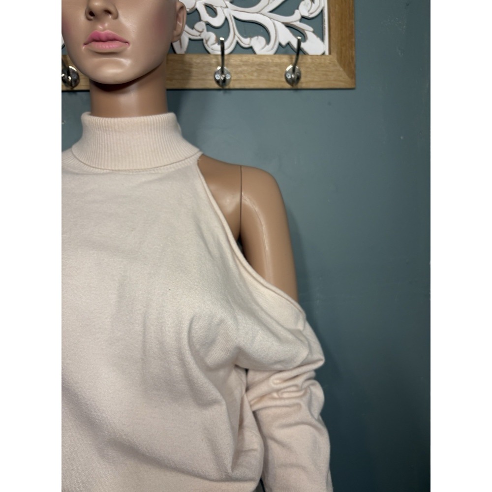 HYFVE Knit Pullover Sweater Mock Neck Cold Shoulder Ivory Women's S - Picture 2 of 6